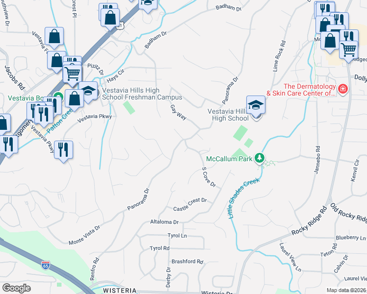 map of restaurants, bars, coffee shops, grocery stores, and more near 2208 Old South Trace in Vestavia Hills