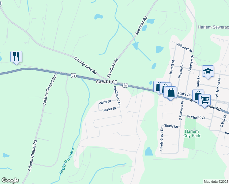 map of restaurants, bars, coffee shops, grocery stores, and more near 737 U.S. 78 in Harlem