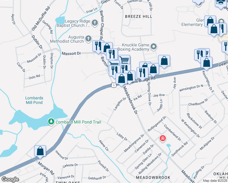 map of restaurants, bars, coffee shops, grocery stores, and more near 3408-3414 Deans Bridge Road in Augusta