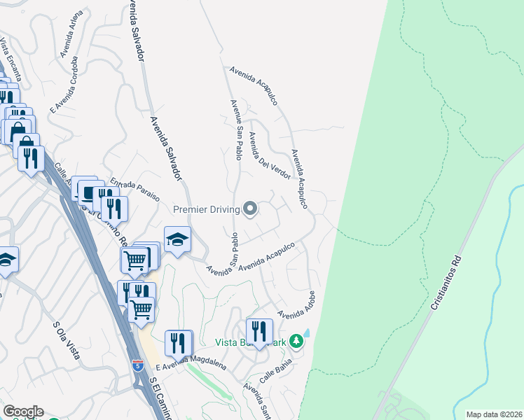map of restaurants, bars, coffee shops, grocery stores, and more near 285 Calle Cuervo in San Clemente
