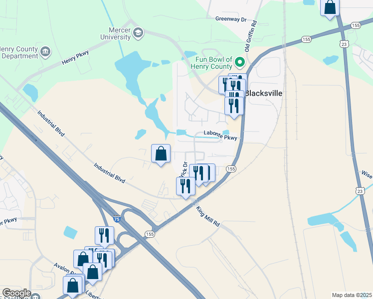 map of restaurants, bars, coffee shops, grocery stores, and more near 4240 Emmons Street in McDonough