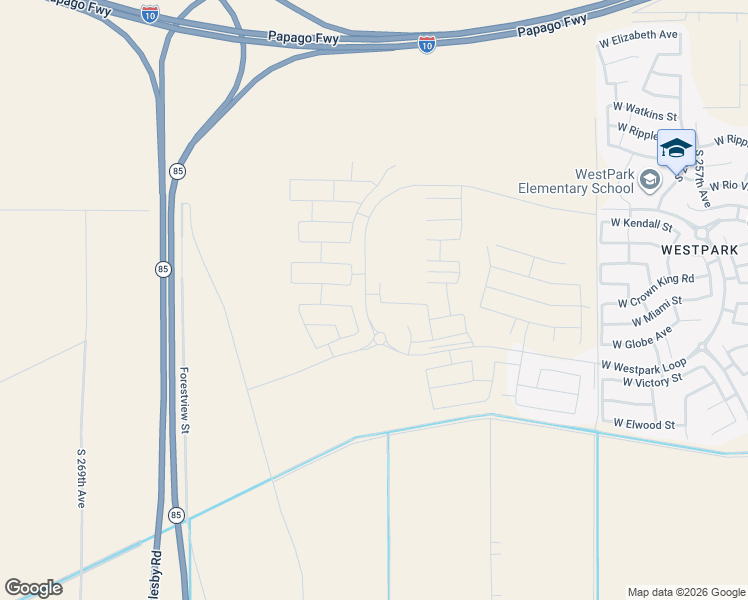 map of restaurants, bars, coffee shops, grocery stores, and more near 3144 North 263rd Avenue in Buckeye