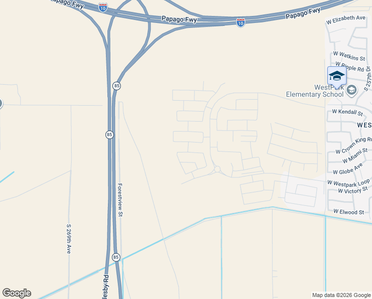 map of restaurants, bars, coffee shops, grocery stores, and more near 3144 North 263rd Avenue in Buckeye
