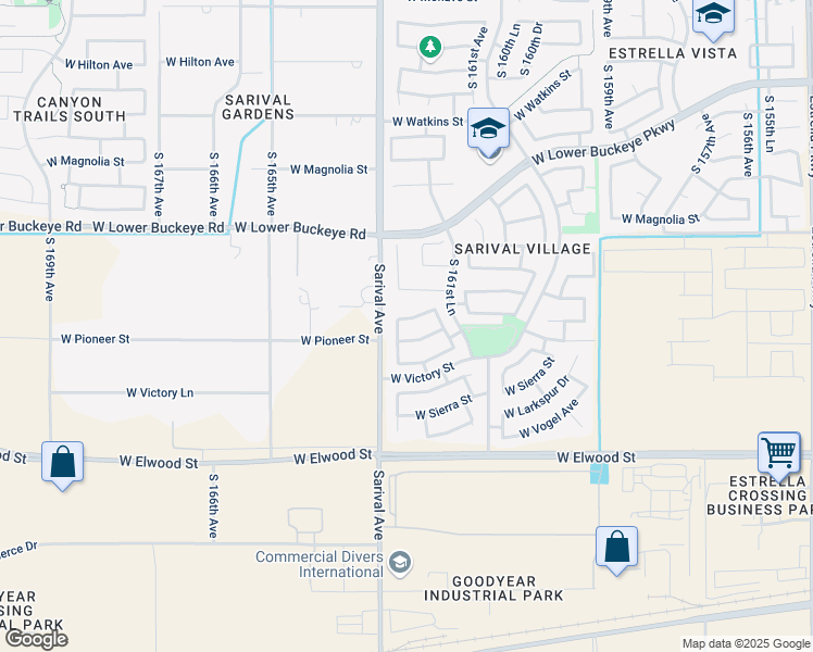 map of restaurants, bars, coffee shops, grocery stores, and more near 16266 West Miami Street in Goodyear