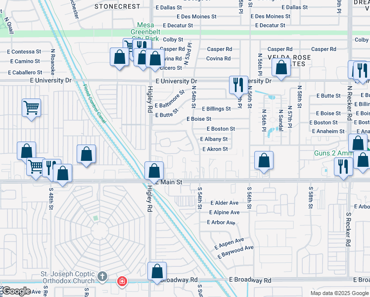 map of restaurants, bars, coffee shops, grocery stores, and more near 144 North 54th Street in Mesa