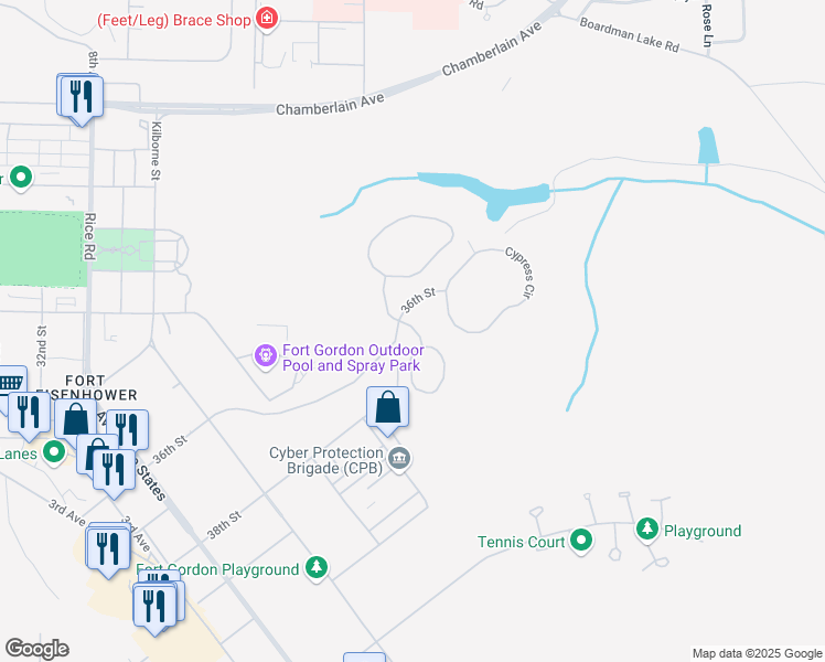 map of restaurants, bars, coffee shops, grocery stores, and more near 101 Cypress Circle in Augusta