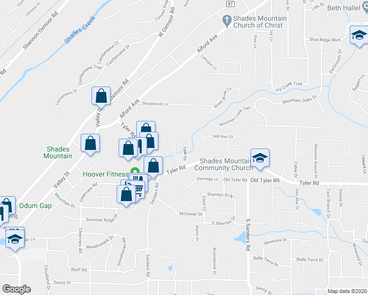 map of restaurants, bars, coffee shops, grocery stores, and more near 861 Tyler Circle in Hoover