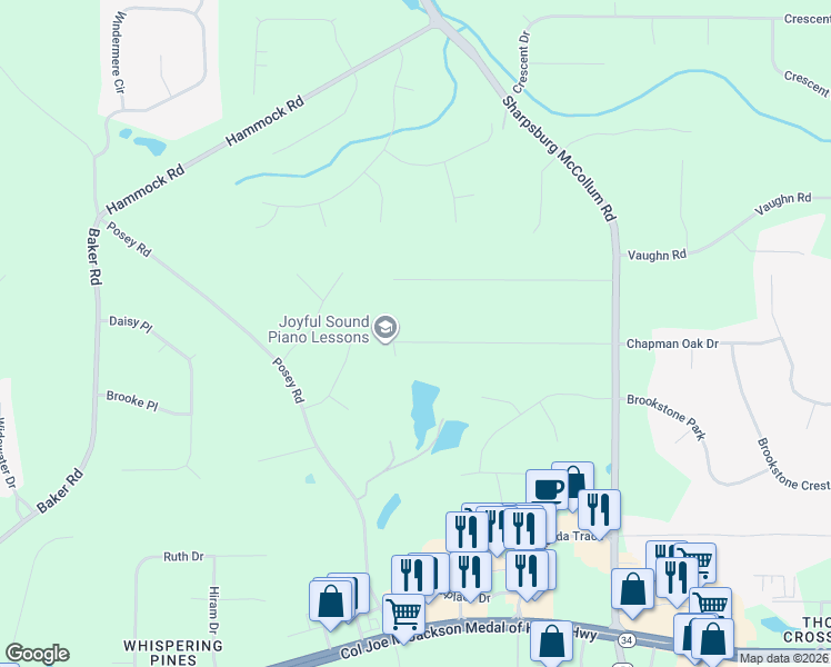 map of restaurants, bars, coffee shops, grocery stores, and more near 175 Homeport Drive in Newnan
