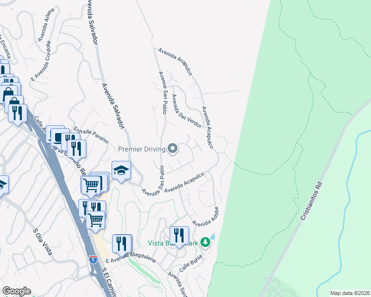 map of restaurants, bars, coffee shops, grocery stores, and more near 248 Calle Cuervo in San Clemente