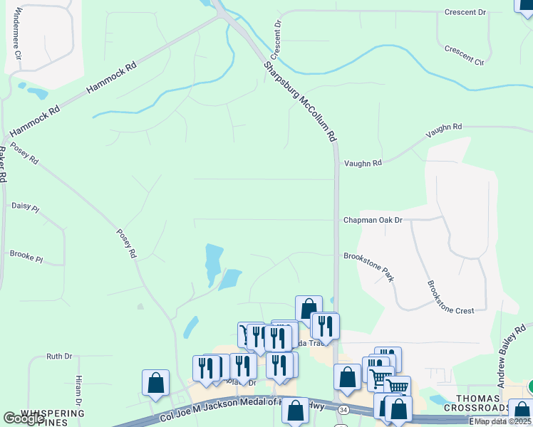 map of restaurants, bars, coffee shops, grocery stores, and more near 94 Pilgrim Way in Newnan