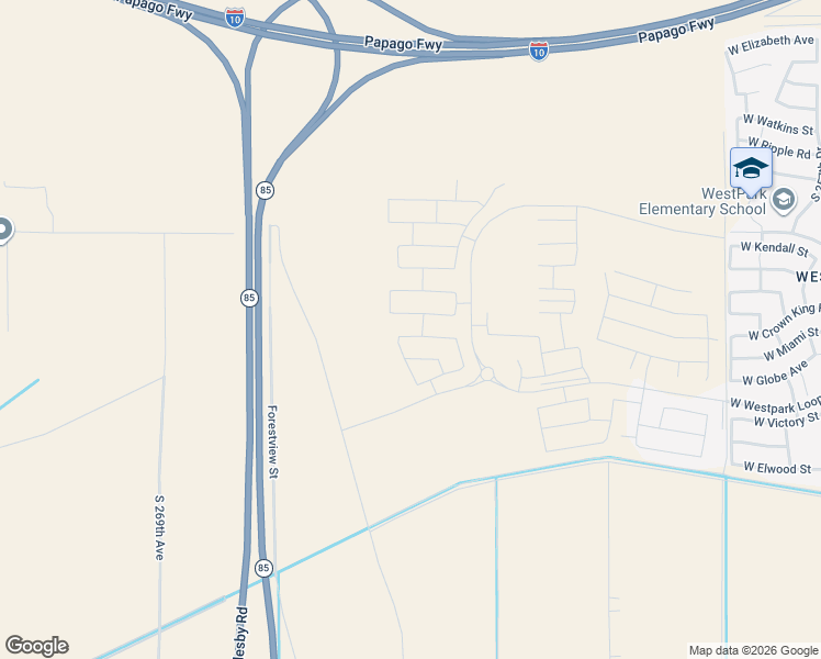 map of restaurants, bars, coffee shops, grocery stores, and more near 3144 North 263rd Avenue in Buckeye