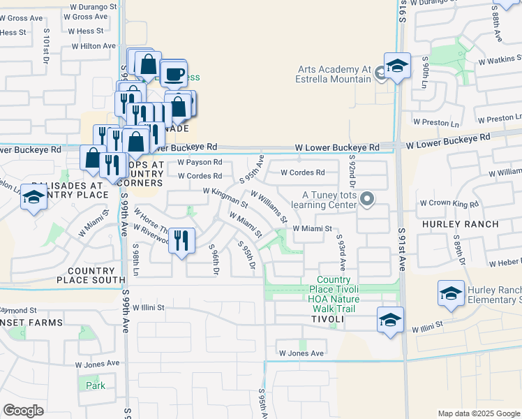 map of restaurants, bars, coffee shops, grocery stores, and more near 9534 West Kingman Street in Tolleson