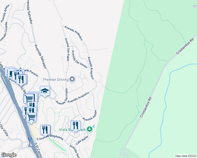 map of restaurants, bars, coffee shops, grocery stores, and more near 101 Via Zapata in San Clemente