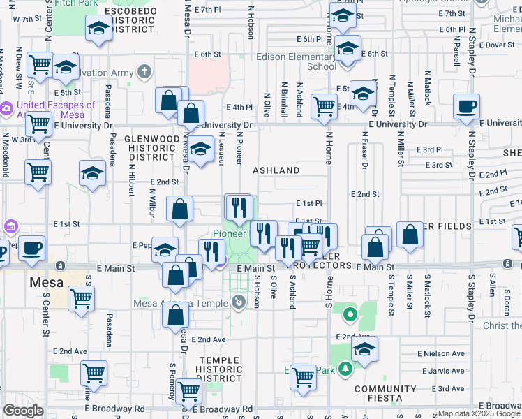 map of restaurants, bars, coffee shops, grocery stores, and more near 410 Park Village in Mesa