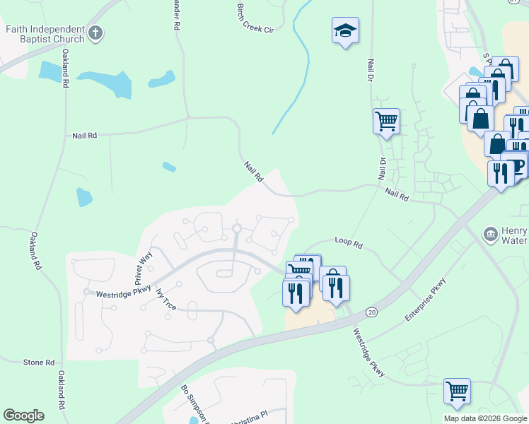 map of restaurants, bars, coffee shops, grocery stores, and more near 2025 Parador Bend in McDonough