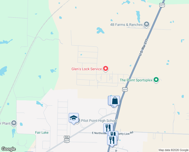 map of restaurants, bars, coffee shops, grocery stores, and more near 1998 Hickory Drive in Pilot Point