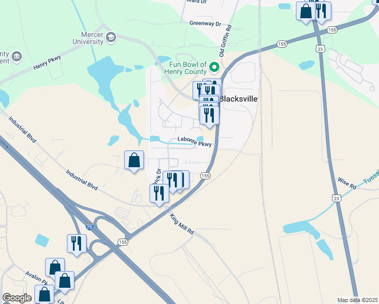 map of restaurants, bars, coffee shops, grocery stores, and more near 2235 Marlin Drive in McDonough