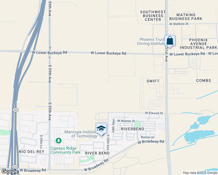 map of restaurants, bars, coffee shops, grocery stores, and more near 3000 South 55th Avenue in Phoenix