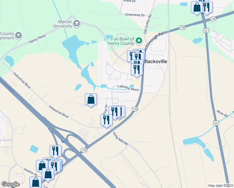 map of restaurants, bars, coffee shops, grocery stores, and more near 2455 Marlin Drive in McDonough