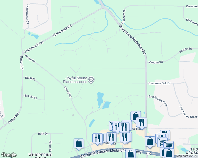 map of restaurants, bars, coffee shops, grocery stores, and more near 175 Homeport Drive in Newnan