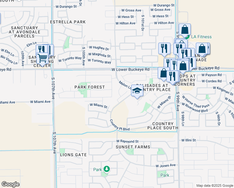 map of restaurants, bars, coffee shops, grocery stores, and more near 3026 S 102nd Ln in Tolleson