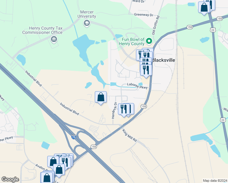 map of restaurants, bars, coffee shops, grocery stores, and more near 2755 Marlin Drive in McDonough