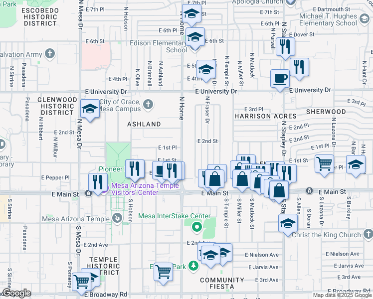 map of restaurants, bars, coffee shops, grocery stores, and more near 146 North Fraser Drive West in Mesa