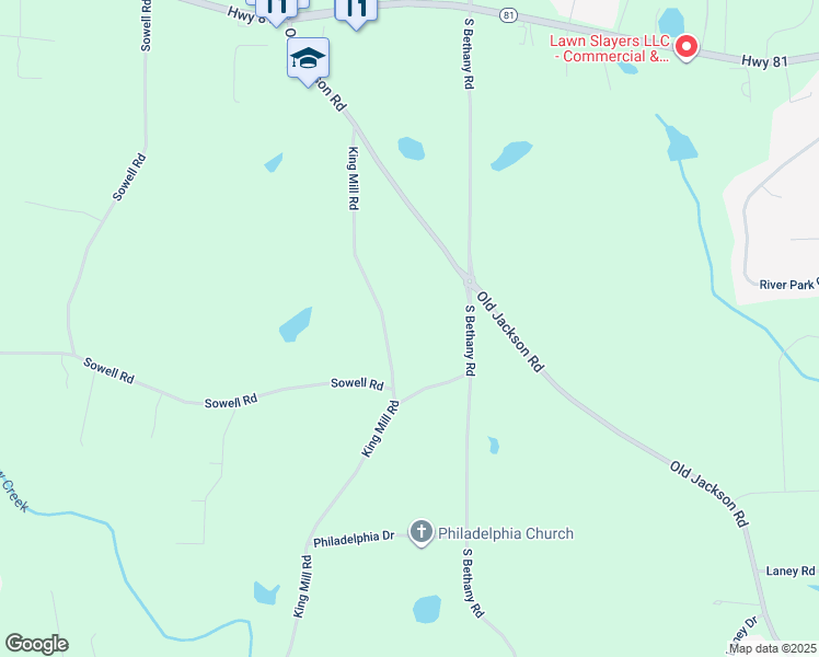 map of restaurants, bars, coffee shops, grocery stores, and more near 1810 King Mill Road in McDonough