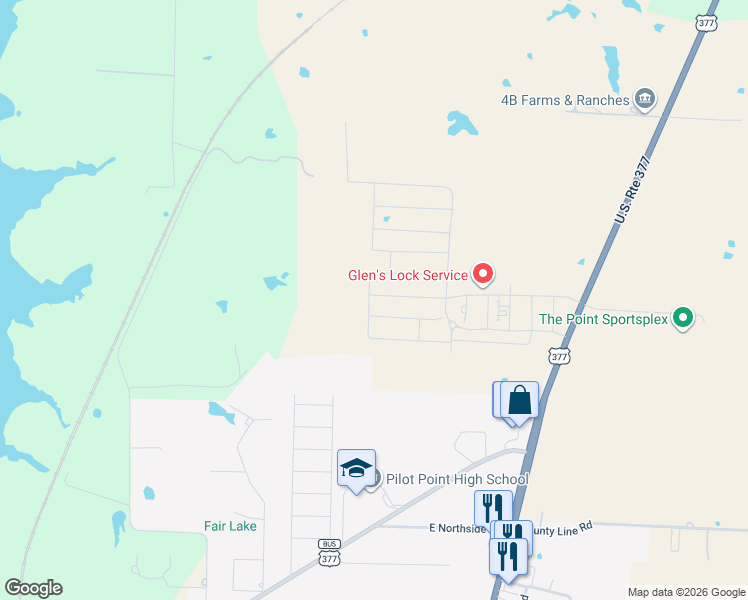 map of restaurants, bars, coffee shops, grocery stores, and more near in Pilot Point
