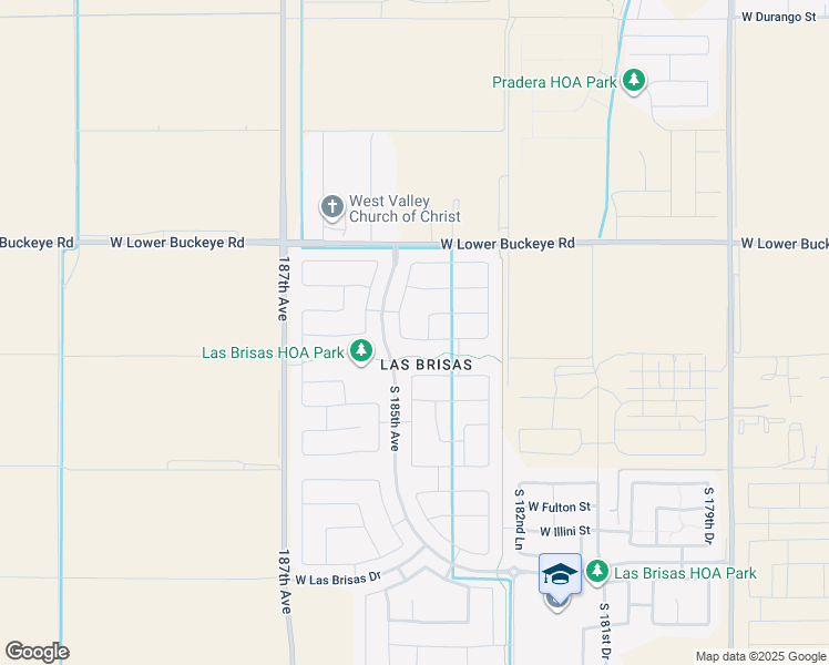 map of restaurants, bars, coffee shops, grocery stores, and more near 18456 West Pioneer Street in Goodyear