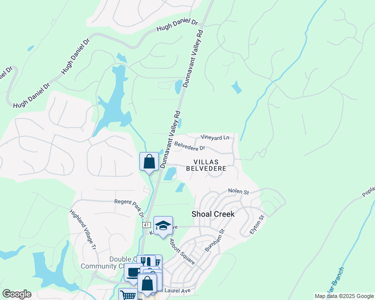 map of restaurants, bars, coffee shops, grocery stores, and more near 134 Belvedere Drive in Birmingham