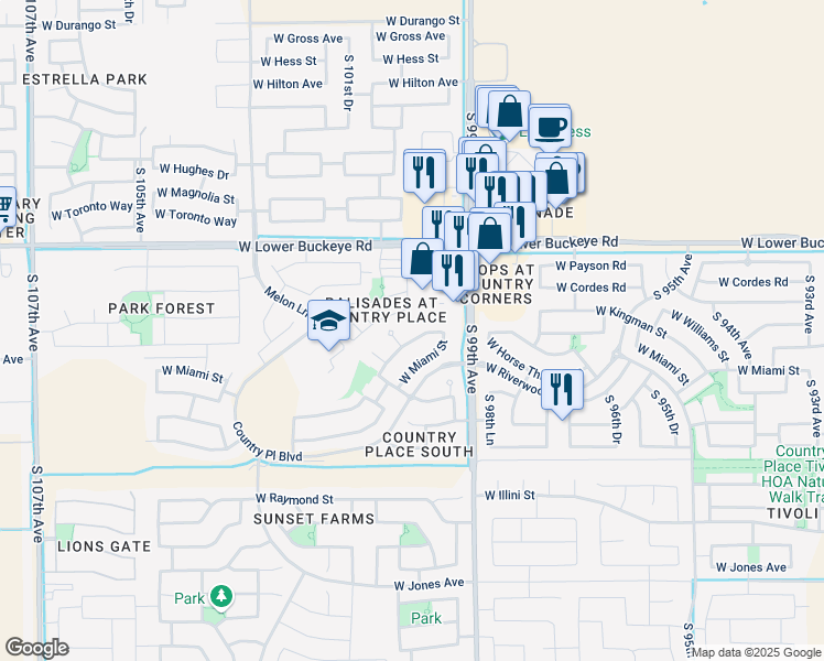 map of restaurants, bars, coffee shops, grocery stores, and more near 10003 West Kingman Street in Tolleson