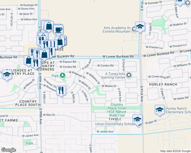 map of restaurants, bars, coffee shops, grocery stores, and more near 3028 South 94th Avenue in Tolleson