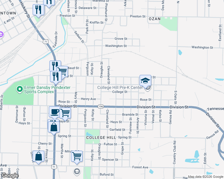 map of restaurants, bars, coffee shops, grocery stores, and more near 201 Orleans Street in Texarkana