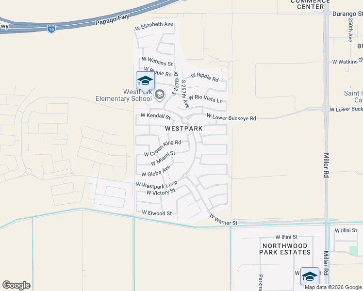 map of restaurants, bars, coffee shops, grocery stores, and more near 25687 West Crown King Road in Buckeye