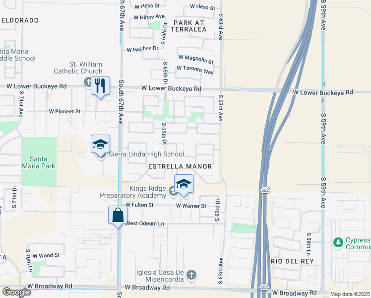 map of restaurants, bars, coffee shops, grocery stores, and more near 6417 West Miami Street in Phoenix