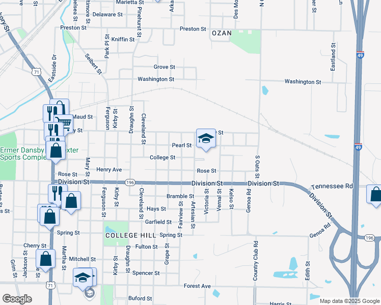 map of restaurants, bars, coffee shops, grocery stores, and more near 205 Artesian Street in Texarkana