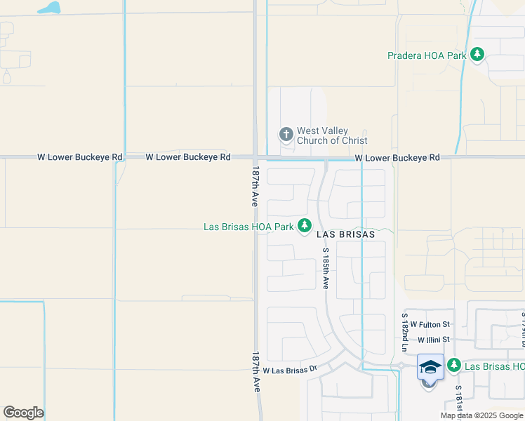 map of restaurants, bars, coffee shops, grocery stores, and more near 3156 South 186th Lane in Goodyear