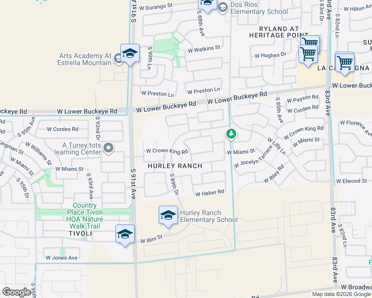 map of restaurants, bars, coffee shops, grocery stores, and more near 8846 West Crown King Road in Tolleson