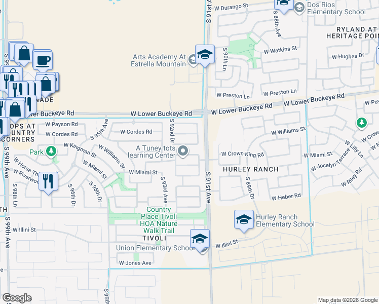map of restaurants, bars, coffee shops, grocery stores, and more near 9124 West Florence Avenue in Tolleson