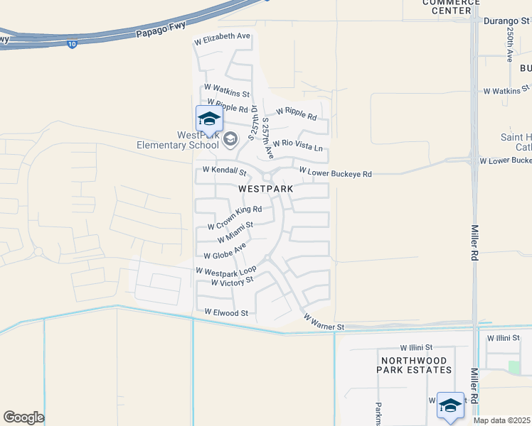 map of restaurants, bars, coffee shops, grocery stores, and more near 25687 West Crown King Road in Buckeye