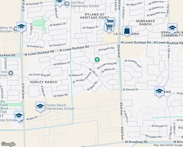 map of restaurants, bars, coffee shops, grocery stores, and more near 8507 West Jocelyn Terrace in Tolleson