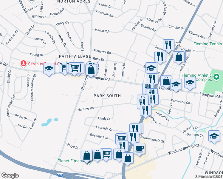map of restaurants, bars, coffee shops, grocery stores, and more near 2913 Jackson Street in Augusta