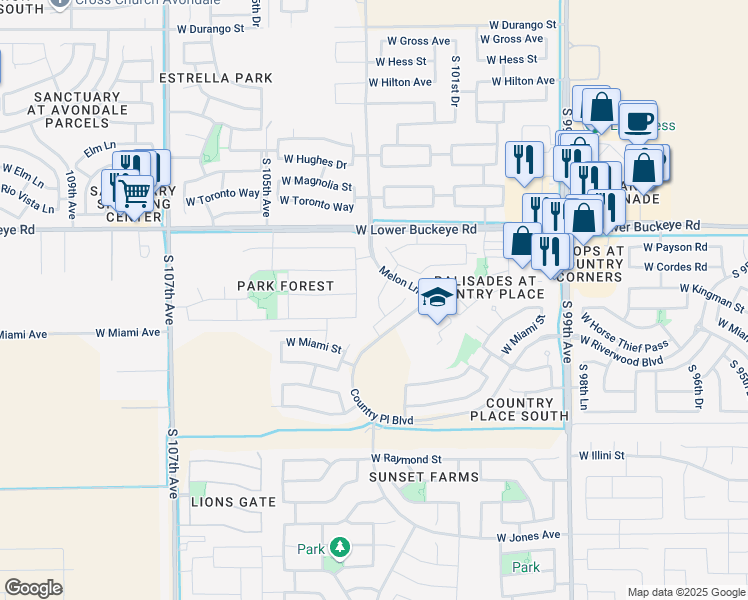 map of restaurants, bars, coffee shops, grocery stores, and more near 3026 South 102nd Lane in Tolleson