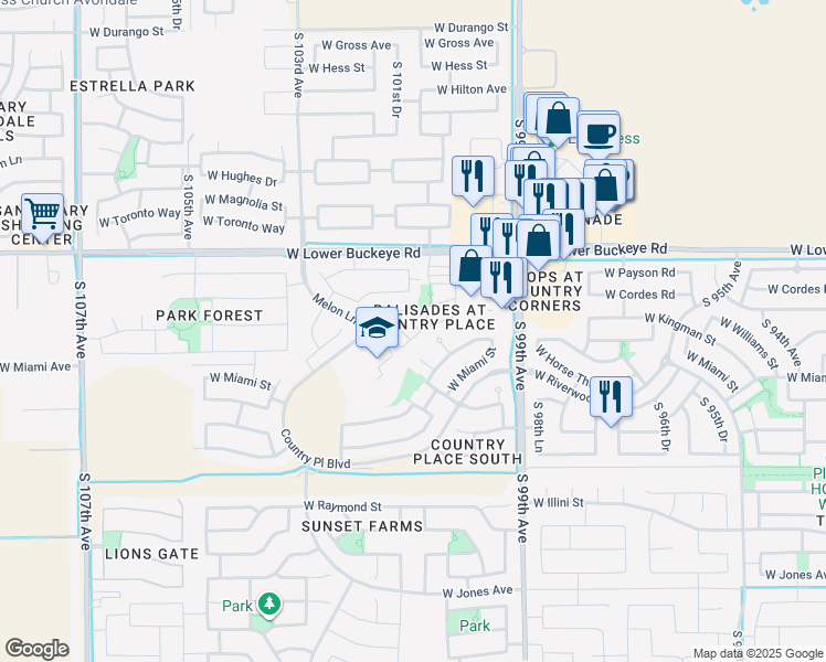 map of restaurants, bars, coffee shops, grocery stores, and more near 3024 South 101st Avenue in Tolleson