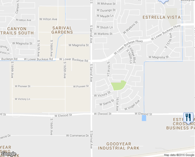 map of restaurants, bars, coffee shops, grocery stores, and more near 16266 W Miami St in Goodyear