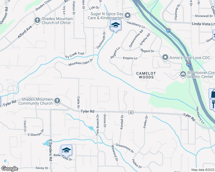 map of restaurants, bars, coffee shops, grocery stores, and more near 916 Mountain Branch Drive in Vestavia Hills