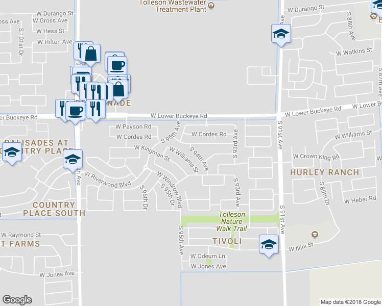 map of restaurants, bars, coffee shops, grocery stores, and more near 3028 South 94th Avenue in Tolleson