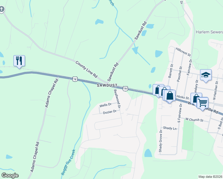 map of restaurants, bars, coffee shops, grocery stores, and more near 737 U.S. 78 in Harlem