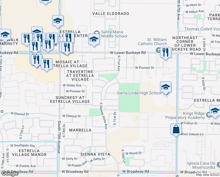 map of restaurants, bars, coffee shops, grocery stores, and more near 7133 West Globe Avenue in Phoenix